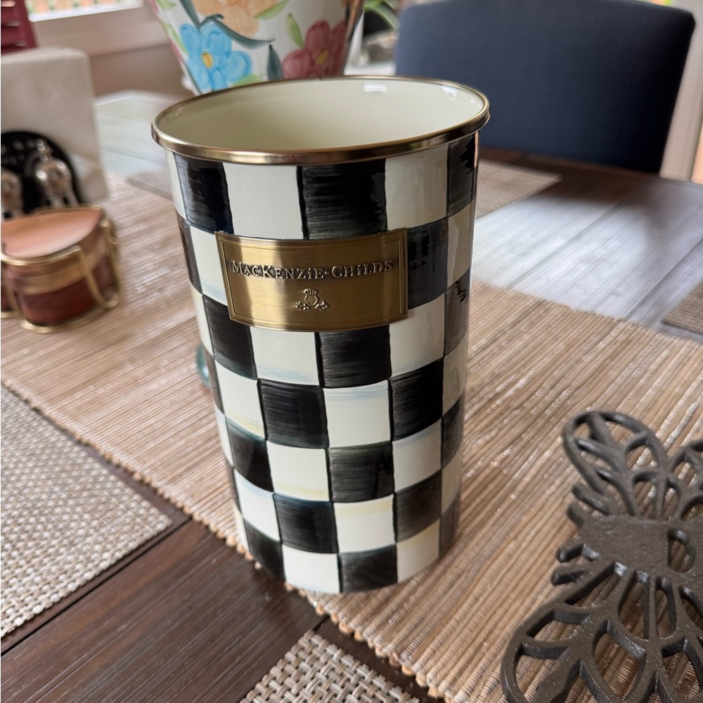 NWT MacKenzie-Childs Black and White Checkered Utensil Holder